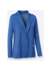 Jacquardstrickjacke CREATION L PREMIUM, Damen, Gr. 42, blau (royalblau), 100% Schurwolle, unifarben, Strickjacken
