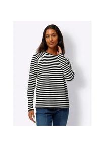 Langarmshirt Heine "Langarm-Shirt", Damen, Gr. 40, bunt (schwarz, ecru, gestreift), 63% Polyester, 33% Viskose, 4% Elasthan, gemustert, gestreift, mehrfarbig, Rundhals, Shirts Langarmshirt