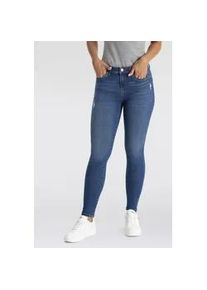 Skinny-fit-Jeans Only "ONLWOW &ndash; Skinny-Jeans mit Stretch f&uuml;r schlanke Silhouette", Damen, Gr. XS (34), L&auml;nge 32, blau (medium blau denim), Denim/Jeans, Obermaterial: 64% Baumwolle, 31% Polyester, 3% Viskose, 2% Elasthan, unifarben, skinny fit lang, Jeans, Denim, skinny fit, destroyed Effekte