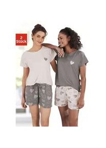 Shorty Vivance DREAMS, Damen, Gr. 52/54, rosa (rosa, grau), Single Jersey, Obermaterial: 60% Baumwolle, 40% Polyester, gemustert, Basic, loose fit kurz, Rundhals, angeschnitten abgesteppt, Homewear-Sets Shorty, mit s&uuml;&szlig;em Herzprint