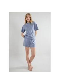 Shorty Tom Tailor "Charlotte", Damen, Gr. 44 (XXL), blau, Single Jersey, Obermaterial: 100% Baumwolle, bequem kurz, Rundhals, Homewear-Sets Shorty, gepunktet, Kurzarm, Rundhalsausschnitt, kurze Hose, feminin, bequem