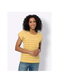 Rundhalsshirt Classic Basics "Shirt", Damen, Gr. 54, gelb (gelb, ecru, geringelt), 100% Baumwolle, gemustert, gestreift, mehrfarbig, Rundhals, Shirts Rundhalsshirt