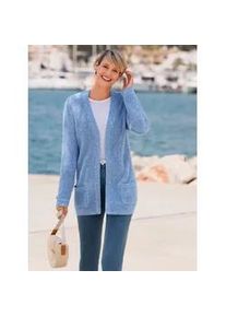Cardigan Classic Basics, Damen, Gr. 56, blau (mittelblau, meliert), 100% Baumwolle, meliert, Strickjacken