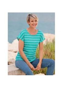 Rundhalsshirt Classic Basics "Shirt", Damen, Gr. 50, gr&uuml;n (smaragd, ecru, geringelt), 100% Baumwolle, gemustert, gestreift, mehrfarbig, Rundhals, Shirts Rundhalsshirt