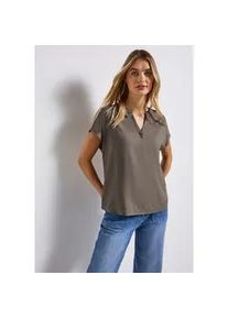 Kurzarmbluse Street One, Damen, Gr. 34, beige (schwarz tumbled beige), Web, Obermaterial: 100% Viskose, unifarben, l&auml;ssig geschnitten h&uuml;ftbedeckend, Rundhals, Blusen, Split Neck