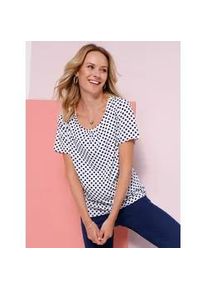 Schlupfbluse Classic Basics, Damen, Gr. 56, orange (ecru, marine, getupft), 100% Polyester, gemustert, gepunktet, mehrfarbig, Rundhals, Blusen Schlupfbluse