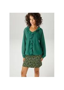 Schlupfbluse Aniston CASUAL, Damen, Gr. 42, gr&uuml;n (tannengr&uuml;n), Georgette, Obermaterial: 100% Polyester, leicht transparent, unifarben, l&auml;ssig geschnitten h&uuml;ftlang, V-Ausschnitt, Raglan&auml;rmel 1-Knopf-Manschette, Blusen Schlupfbluse, mit R&uuml;schen am V-Ausschnitt und im Vorderteil