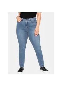 Stretch-Jeans sheego, Damen, Gr. 92, Langgr&ouml;&szlig;en, blau (blau denim), 37% Viskose, 34% Baumwolle, 27% Polyester, 2% Elasthan, unifarben, lang, Jeans