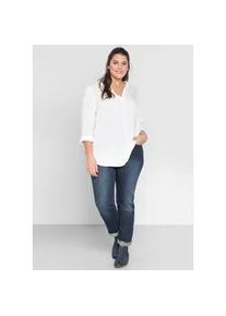 Longbluse sheego, Damen, Gr. 54, wei&szlig;, 100% Viskose, unifarben, Rundhals, Blusen Longbluse