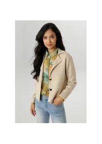 Kurzblazer Aniston SELECTED, Damen, Gr. 38, gr&uuml;n (beige), Feinstrick, Obermaterial: 50% Viskose, 26% Polyamid, 24% Polyester, meliert, unifarben, l&auml;ssig geschnitten kurz, V-Ausschnitt, Blazer Kurzblazer, mit dekorativer Teilungsnaht