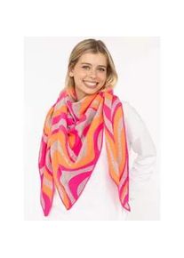 Dreieckstuch Zwillingsherz "Happy Waves", Damen, orange (grau pink orange), Strick, Baumwollmischung, gemustert, mehrfarbig, Modet&uuml;cher, auffallendes Muster, Strick, w&auml;rmend
