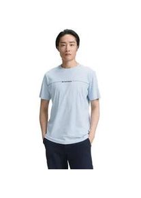 T-Shirt Tom Tailor, Damen, Gr. XXL, blau (light metal blau), Single Jersey, Obermaterial: 100% Baumwolle, bedruckt, regular fit h&uuml;ftbedeckend, Rundhals, Shirts T-Shirt, mit Logofrontprint