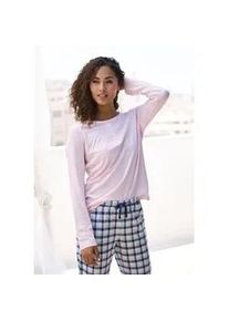 Pyjamaoberteil s.Oliver, Damen, Gr. 44/46, rosa, Single Jersey, Obermaterial: 50% Baumwolle, 50% Viskose, Basic, Basic h&uuml;ftlang, Rundhals, eingesetzt, Shirts, mit Knopfleiste