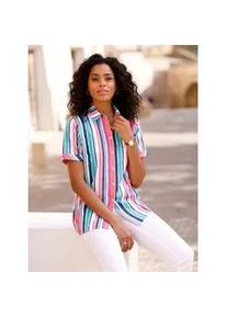 Hemdbluse Classic Basics, Damen, Gr. 46, bunt (ozean, papaya, gestreift), 100% Polyester, gemustert, gestreift, Blusen Hemdbluse