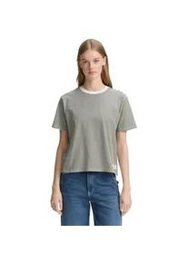 T-Shirt Tom Tailor DENIM, Damen, Gr. XL (42), small olive wei&szlig; stripe, Single Jersey, Obermaterial: 100% Baumwolle, gestreift, regular fit normal, Rundhals, gerader Abschluss, Shirts T-Shirt, mit Streifen Muster