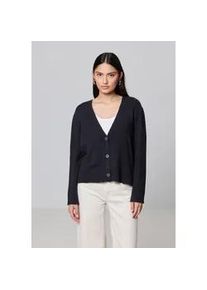 Cardigan STREET ONE STUDIO, Damen, Gr. 44, blau (ink blau night), Web, 37% Baumwolle, 34% Polyacryl, 26% Polyester, 3% Elasthan, unifarben, normal normal, V-Ausschnitt, abgesteppt, Strickjacken, im Basic-Style