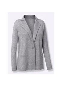 Jacquardstrickjacke CREATION L PREMIUM, Damen, Gr. 48, grau (steingrau, meliert), 100% Schurwolle, unifarben, Strickjacken