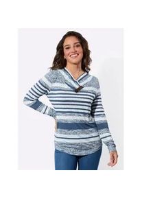 Langarmshirt Casual Looks "V-Shirt", Damen, Gr. 52, jeansblau, ecru, bedruckt, 95% Viskose, 5% Elasthan, gemustert, mehrfarbig, V-Ausschnitt, Shirts Langarmshirt