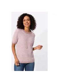 Kurzarmpullover Casual Looks "Kurzarm-Pullover", Damen, Gr. 52, mauve, ecru, geringelt, 50% Baumwolle, 50% Polyacryl, gemustert, mehrfarbig, Pullover