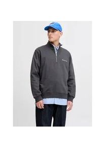 Jack & Jones Sweatshirt JACK & JONES "JORNORREBRO EMB SWEAT HIGH NECK SN", Herren, Gr. S, grau (asphalt), angeraute Sweatware, Obermaterial: 89% Baumwolle, 11% Polyester, unifarben, relaxed fit normal, hoch geschlossener Ausschnitt, Rippb&uuml;ndchen, Sweatshirts Sweatshirt