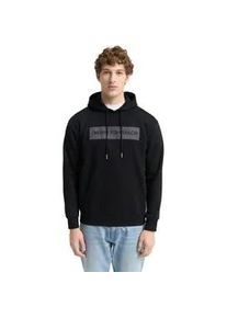 Hoodie Tom Tailor DENIM, Herren, Gr. XXL, schwarz (night watch schwarz), Sweatware, Obermaterial: 70% Baumwolle, 30% Polyester, bedruckt, regular fit taillenbedeckt, ohne Ausschnitt, B&uuml;ndchen, Sweatshirts Hoodie, mit Logo Print