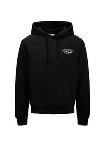 Jack & Jones Kapuzensweatshirt JACK & JONES "JJMAKOTO SWEAT HOOD", Herren, Gr. S, schwarz print:small print, angeraute Sweatware, Obermaterial: 80% Baumwolle, 20% Polyester, bedruckt, regular fit normal, Rundhals, Rippb&uuml;ndchen, Sweatshirts