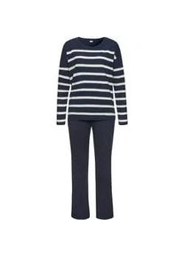 Pyjama s.Oliver, Damen, Gr. 40/42, blau (dunkelblau, wei&szlig;, gestreift), Single Jersey, Obermaterial: 60% Baumwolle, 40% Polyester, gestreift, unifarben, bequem lang, Rundhals, Homewear-Sets Pyjama, mit garngef&auml;rbten Streifen im Oberteil