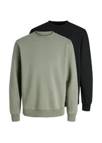 Jack & Jones Sweatshirt JACK & JONES "JJEBRADLEY SWEAT CREW 2PK MP", Herren, Gr. M, vetiver pack:vetiver, schwarz, angeraute Sweatware, Obermaterial: 65% Polyester, 35% Baumwolle, unifarben, relaxed fit normal, Rundhals, Rippb&uuml;ndchen, Sweatshirts Sweatshirt, Materialmix, relaxed fit