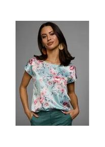 Shirtbluse Laura Scott, Damen, Gr. 48, gr&uuml;n (gr&uuml;n, gebl&uuml;mt), Single Jersey, Obermaterial: 100% Polyester. R&uuml;ckenteil: 95% Viskose, 5% Elasthan, gebl&uuml;mt, mehrfarbig, figurumspielend h&uuml;ftbedeckend, Rundhals, angeschnitten, Blusen, gemustert und gestreift, femininer Stil, Rundhalsausschnitt