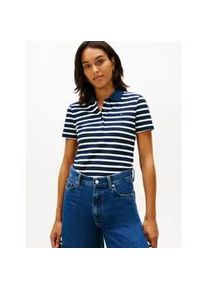 Poloshirt Tommy Hilfiger "1985 Slim Fit Pique Premium", Damen, Gr. XXL (44), blau (schwarz night navy, ecru), Piqu&eacute;, Obermaterial: 95% Baumwolle, 5% Elasthan, gestreift, slim fit h&uuml;ftlang, abgesteppt, Shirts, mit Logostickerei, mit Seitenschlitzen