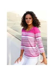 3/4-Arm-Shirt Casual Looks "Shirt", Damen, Gr. 48, pink (fuchsia, ecru, geringelt), 100% Baumwolle, gemustert, gestreift, mehrfarbig, Rundhals, Shirts 3/4-Arm-Shirt