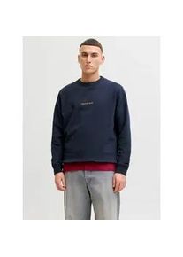 Jack & Jones Sweatshirt JACK & JONES "JORNORREBRO EMB SWEAT CREW NOOS", Herren, Gr. L, sky captain, angeraute Sweatware, Obermaterial: 89% Baumwolle, 11% Polyester, bedruckt, relaxed fit normal, Rundhals, Rippb&uuml;ndchen, Sweatshirts Sweatshirt, mit Logo Print