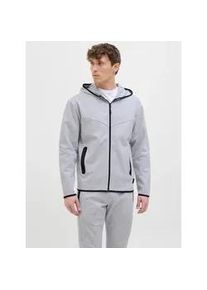 Jack & Jones Sweatjacke JACK & JONES "JCOFUSION SWEAT ZIP HOOD NOOS", Herren, Gr. XXL, grau (light grau melange detail:new lgm), angeraute Sweatware, Obermaterial: 58% Polyester, 42% Baumwolle, meliert, regular fit h&uuml;ftlang, Rundhals, Rippb&uuml;ndchen, Sweatjacken Sweatjacke