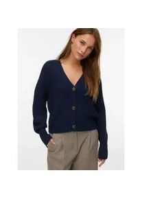 V&eacute;ro Moda Strickjacke VERO MODA "VMLEA LS V-NECK CUFF CARDIGAN NOOS", Damen, Gr. L, navy blazer, Strick, Obermaterial: 100% Polyacryl, unifarben, regular fit normal, V-Ausschnitt, Rippb&uuml;ndchen, Strickjacken Strickjacke, Rippstrick