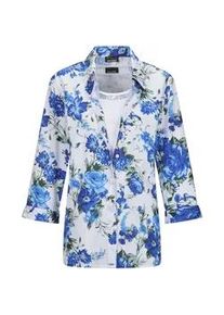 Klassische Bluse GOLDNER "Hemdbluse mit Spitzenshirt", Damen, Gr. 42, blau (blau, wei&szlig;, gebl&uuml;mt), Obermaterial: 100% Polyester PES., gerade, Blusen Bluse, Spitzeneinsatz