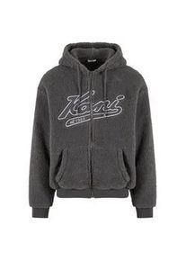 Sweatjacke Karl Kani "Karl Kani KK Varsity Teddy Zip Hoodie", Herren, Gr. S, grau, 100% Polyester, Sweatjacken Sweatjacke