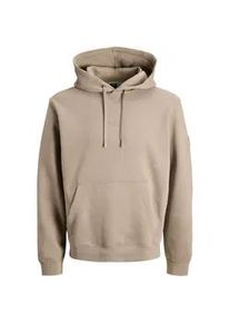 Jack & Jones Kapuzensweatshirt JACK & JONES "JCOPOINT SWEAT BADGE HOOD BF", Herren, Gr. M, desert taupe print:jj, angeraute Sweatware, Obermaterial: 72% Baumwolle, 28% Polyester, unifarben, relaxed fit, Rippb&uuml;ndchen, Sweatshirts