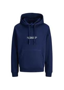 Jack & Jones PlusSize Kapuzensweatshirt "JORBLEECKER MINIMAL SWEAT HOOD PLS", Herren, Gr. 5XL, ocean cavern, angeraute Sweatware, Obermaterial: 60% Baumwolle, 40% Polyester, JACK & JONES PLUSSIZE, bedruckt, regular fit normal, Rundhals, Rippb&uuml;ndchen, Sweatshirts