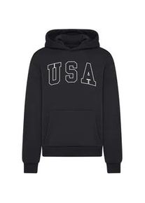 Mister Tee Kapuzensweatshirt MISTERTEE "MisterTee USA Fluffy Hoody", Herren, Gr. L, schwarz, 70% Baumwolle, 30% Polyester, bedruckt, Sweatshirts