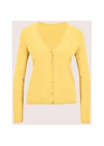 Madeleine Mode Strickjacke MADELEINE "Strickjacke Langarm Jacke im Feinstrick mit V-Ausschnitt", Damen, Gr. 36/38, gold (goldgelb, melange), Obermaterial: 46% Modal CMD. 40% Polyacryl PAN. 14% Polyamid PA., Modern, Strickjacken Strickjacke