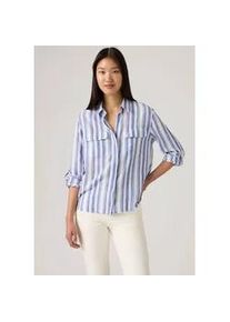 Levi's Hemdbluse LEVI'S, Damen, Gr. XS (34), bold stripe blau cotton linen, Web, Obermaterial: 55% Viskose, 33% Baumwolle, 12% Leinen, gestreift, figurumspielend h&uuml;ftbedeckend, Krempel&auml;rmel,mit Riegel Manschette krempelbar, Blusen Hemdbluse, Krempel&auml;rmel mit Riegel