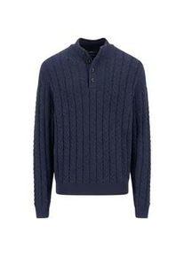 Troyer Fynch-Hatton, Herren, Gr. XL, navy, Strick, Obermaterial: 65% Baumwolle, 35% Wolle, unifarben, normal h&uuml;ftbedeckend, Rundhals, Flachstrickb&uuml;ndchen, Pullover Troyer, Strickpullover mit Zopfmuster und Knopfleiste, Woll-Anteil