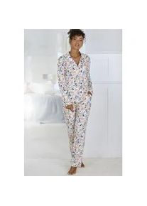 Pyjama Vivance DREAMS, Damen, Gr. 36/38, rosa (rosa, blau, gebl&uuml;mt), Single Jersey, Obermaterial: 50% Baumwolle, 50% Viskose, gebl&uuml;mt, klassisch lang, V-Ausschnitt, eingesetzt abgesteppte Kante, Homewear-Sets Pyjama, mit durchgehender Knopfleiste