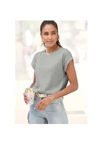 T-Shirt Lascana, Damen, Gr. 32/34, grau (grau meliert), Jersey, Obermaterial: 62% Polyester, 33% Viskose, 5% Elasthan, meliert, figurumspielend h&uuml;ftlang, Rundhals, Shirts T-Shirt, mit Biesenstruktur, b&uuml;gelfreies T-Shirt aus moderner Strukturware, Topseller