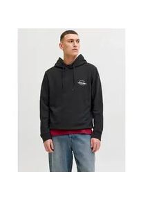 Jack & Jones Kapuzensweatshirt JACK & JONES "JJBRANDON SWEAT HOOD", Herren, Gr. XL, schwarz, angeraute Sweatware, Obermaterial: 65% Polyester, 35% Baumwolle, unifarben, regular fit, Rippb&uuml;ndchen, Sweatshirts
