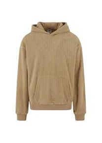 Kapuzenpullover Urban Classics "Urban Classics Jacquard Velvet Oversized Hoody", Herren, Gr. L, unionbeige, 100% Polyester, unifarben, oversize, ohne Ausschnitt, Pullover Kapuzenpullover