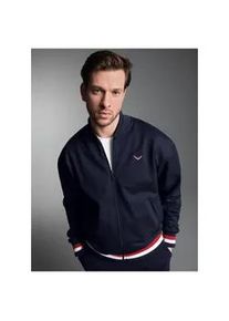 Sweatjacke TRIGEMA "TRIGEMA Collegejacke mit kontrastfarbigen Elementen", Herren, Gr. L, navy, 70% Baumwolle, 30% Polyester, Basic, Sweatjacken Sweatjacke