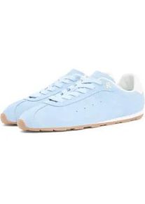 Sneaker Tommy Hilfiger "TH BELLA LOW RUNNER SUEDE", Damen, Gr. 36, hellblau, Veloursleder, unifarben mit Farbeinsatz, Schuhe Sneaker, Halbschuh, Schn&uuml;rer, Freizeitschuh mit kontrastfarbenem Fersenbesatz