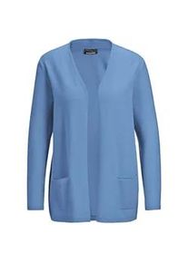Strickjacke GOLDNER "Kurzgr&ouml;&szlig;e Cardigan in langer offener Form", Damen, Gr. 21, blau (himmelblau), Obermaterial: 100% Kaschmir WS., figurumspielend, Rippe, Pullover Strickjacke, Aufwendig in Form gestrickt