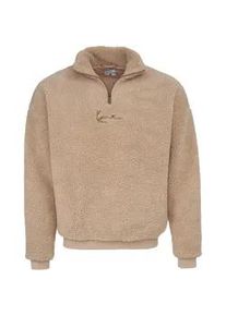Rundhalspullover Karl Kani "Karl Kani Herren KM213-063-1 Small Signature Teddy Troyer", Herren, Gr. XL, lightsand, 100% Polyester, relaxed fit, amerikanischer Ausschnitt, Pullover Rundhalspullover